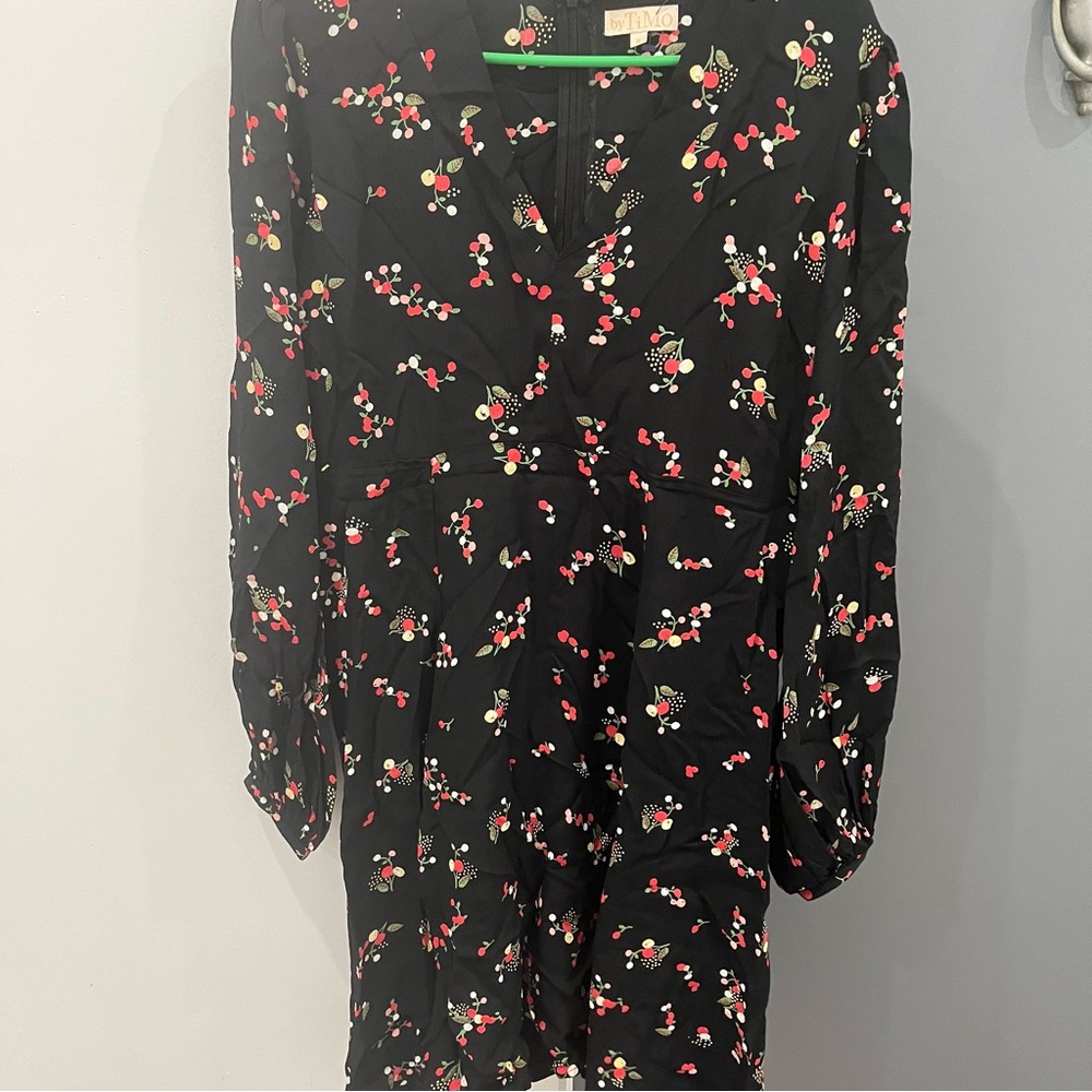 by Timo Mini Dress Black Floral Print Long Sleeve size M